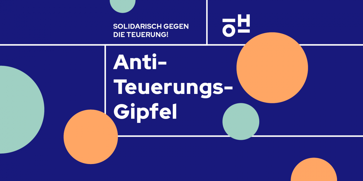 weiße Schrift auf dunkelblauem Grund: Anti-Teuerungs-Gipfel