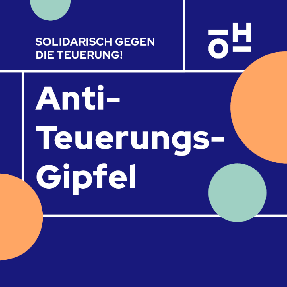 weiße Schrift auf dunkelblauem Grund: Anti-Teuerungs-Gipfel